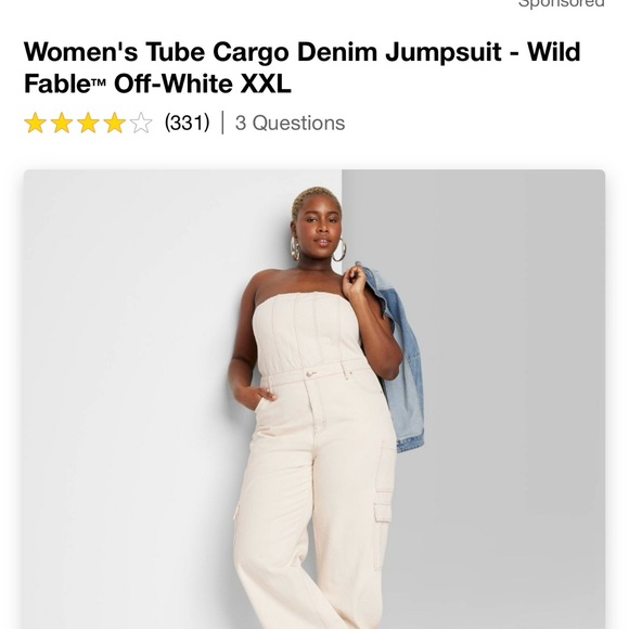 wild fable Pants - Women’s tube cargo demin jumpsuit -Off white XXL